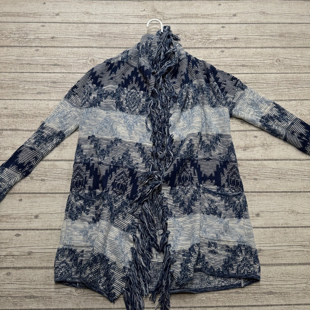 American Eagle Sweater Women's XS Blue Geometric Cable Knit Open Front Cardigan